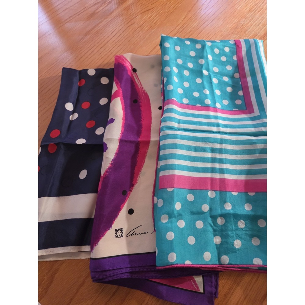 Polka-dot Scarfs Lot Of 3 1 Silk 1 Anne Klein 1 1 Unknown